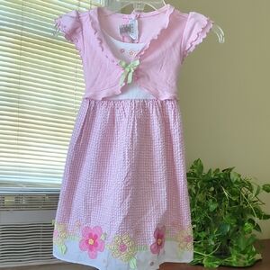 Youngland Pink and White Sundress with Flutter Cap Sleeves